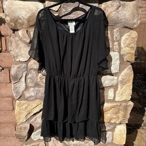 Vintage ICE Dress Black Sheer Size 10 Whimsigoth Tiered Fairy Grunge Midi